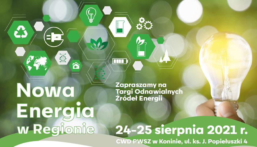 Plakat Targi Odnawialnych Źródeł Energii w Koninie, tekst pod plakatem.