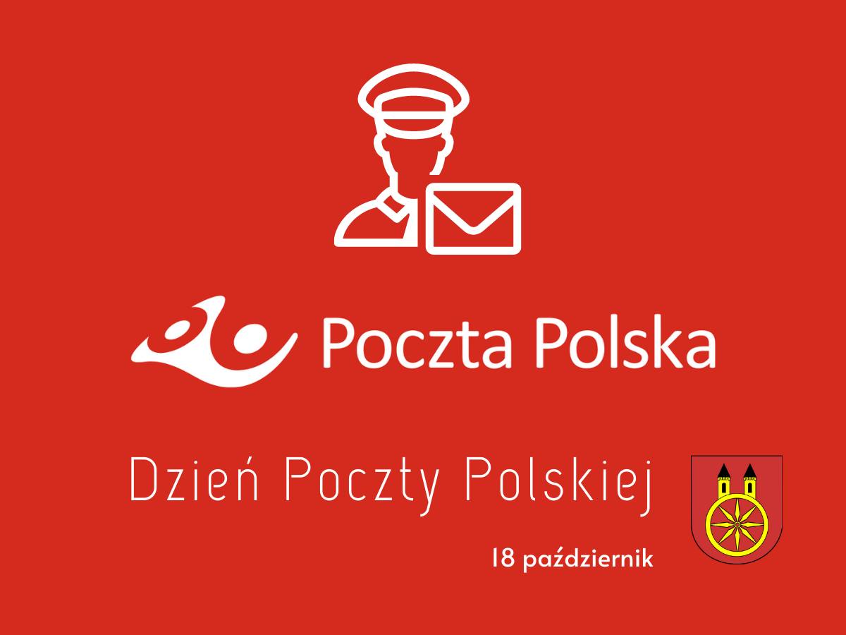 Plansza promująca Dzień Poczty Polskiej, obchodzony 18 października utrzymana jest w czerwonej kolorystyce. W górnej części stylizowany rysunek listonosza trzymającego kopertę, poniżej logo Poczty Polskiej oraz napis Poczta Polska. W dolnym rogu herb