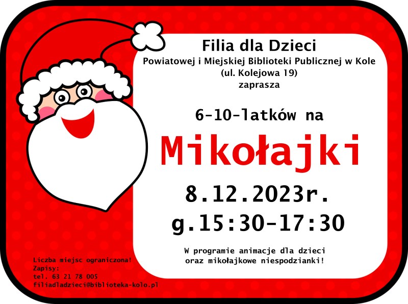 Infografika Mikołajki w Powiatowej i Miejskiej Biblioteki Publicznej w Kole, tekst pod infografiką.