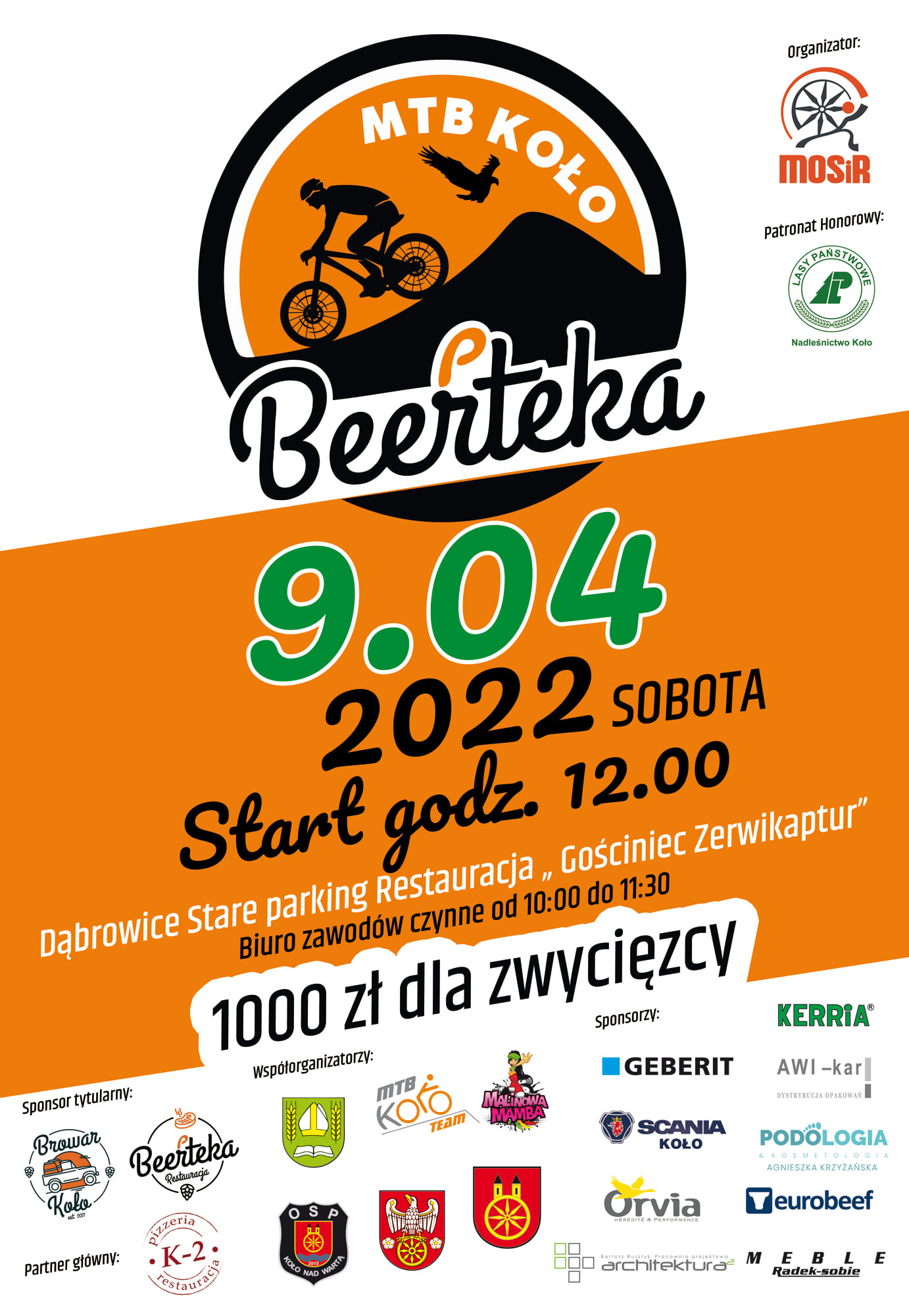 Plakat, program, wyścig rowerowy MTB w Kole „BEEFTEKA MTB KOŁO”, tekst pod plakatem