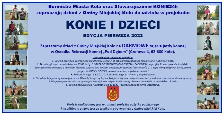 Infografika KONIE I DZIECI - EDYCJA PIERWSZA 2023, tekst pod infografiką.