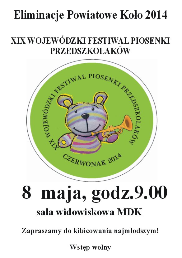 Eliminacje powiatowe XIX Wojewódzkiego Festiwalu Piosenki Przedszkolaków Czerwonak 2014