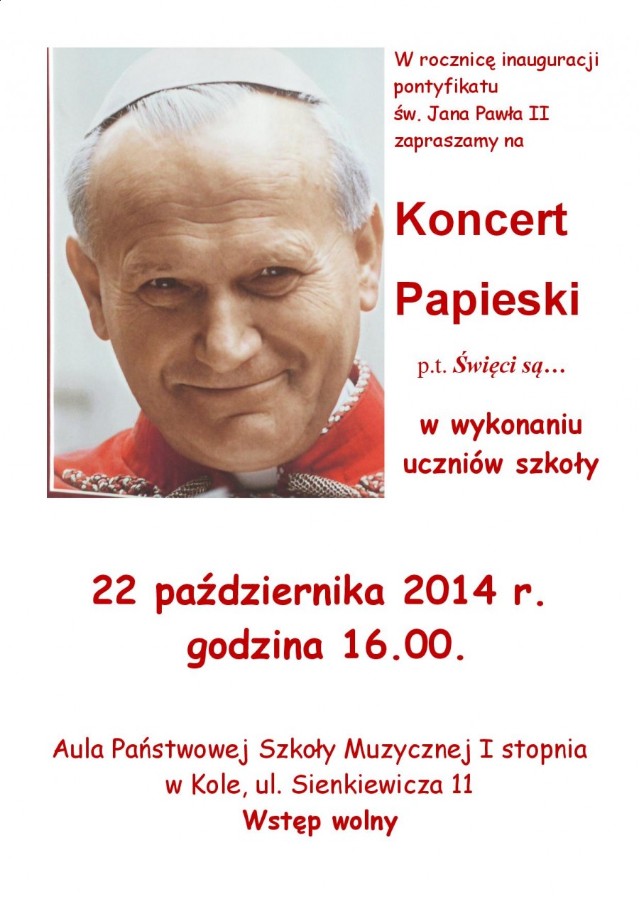"Koncert Papieski" w rocznicę inauguracji pontyfikatu św. Jana Pawła II