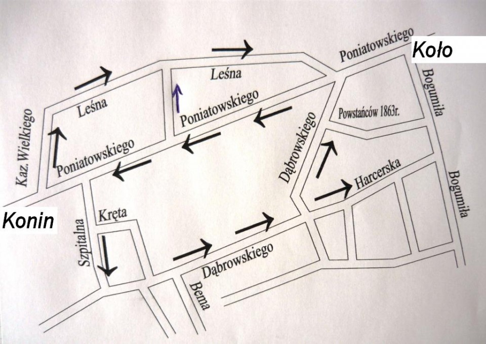 Zdjęcie przedstawia Plan zmiany organizacji ruchu pojazdów w rejonie cmentarza w Kole.