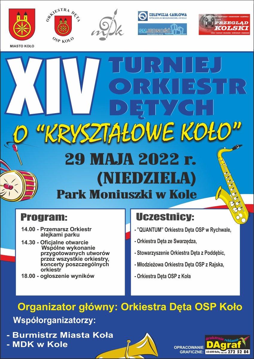 Plakat XIV Turniej Orkiestr Dętych o „Kryształowe Koło”, tekst pod plakatem.