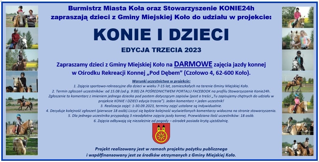 Infografika KONIE I DZIECI - EDYCJA TRZECIA 2023, tekst pod infografiką.