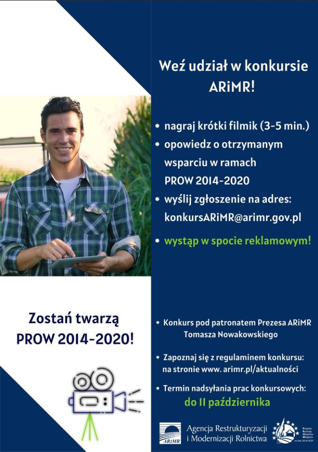 Plakat informujący o konkursie ZOSTAŃ TWARZĄ PROW 2014-2020.