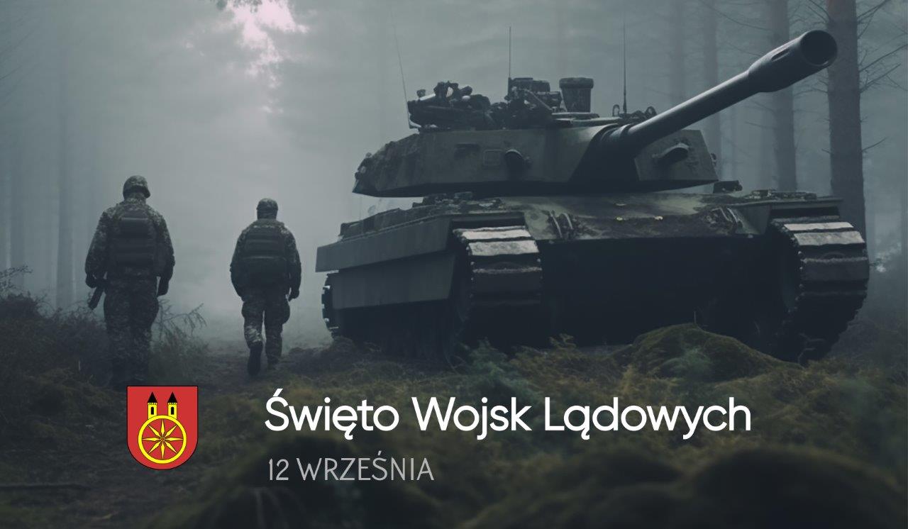 Plansza przedstawia grafikę promującą Święto Wojsk Lądowych który obchodzony jest 12 września. Po lewej stronie widać dwóch żołnierzy idących w lesie, obok nich stoi czołg. U dołu zdjęcia widnieje herb miasta Koła z napisem Święto Wojsk Lądowych