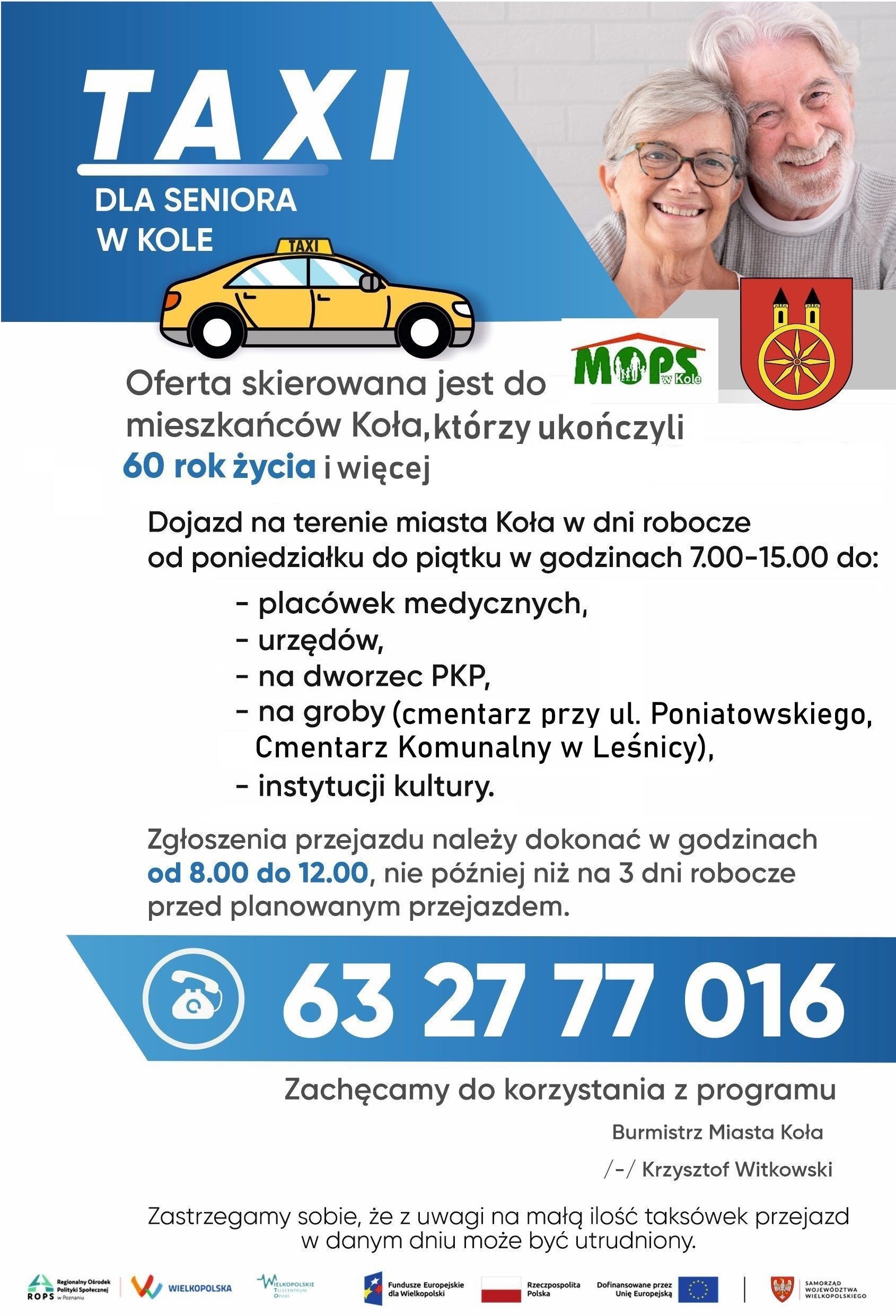 Infografika taxi dla seniora w Kole, treść pod infografiką