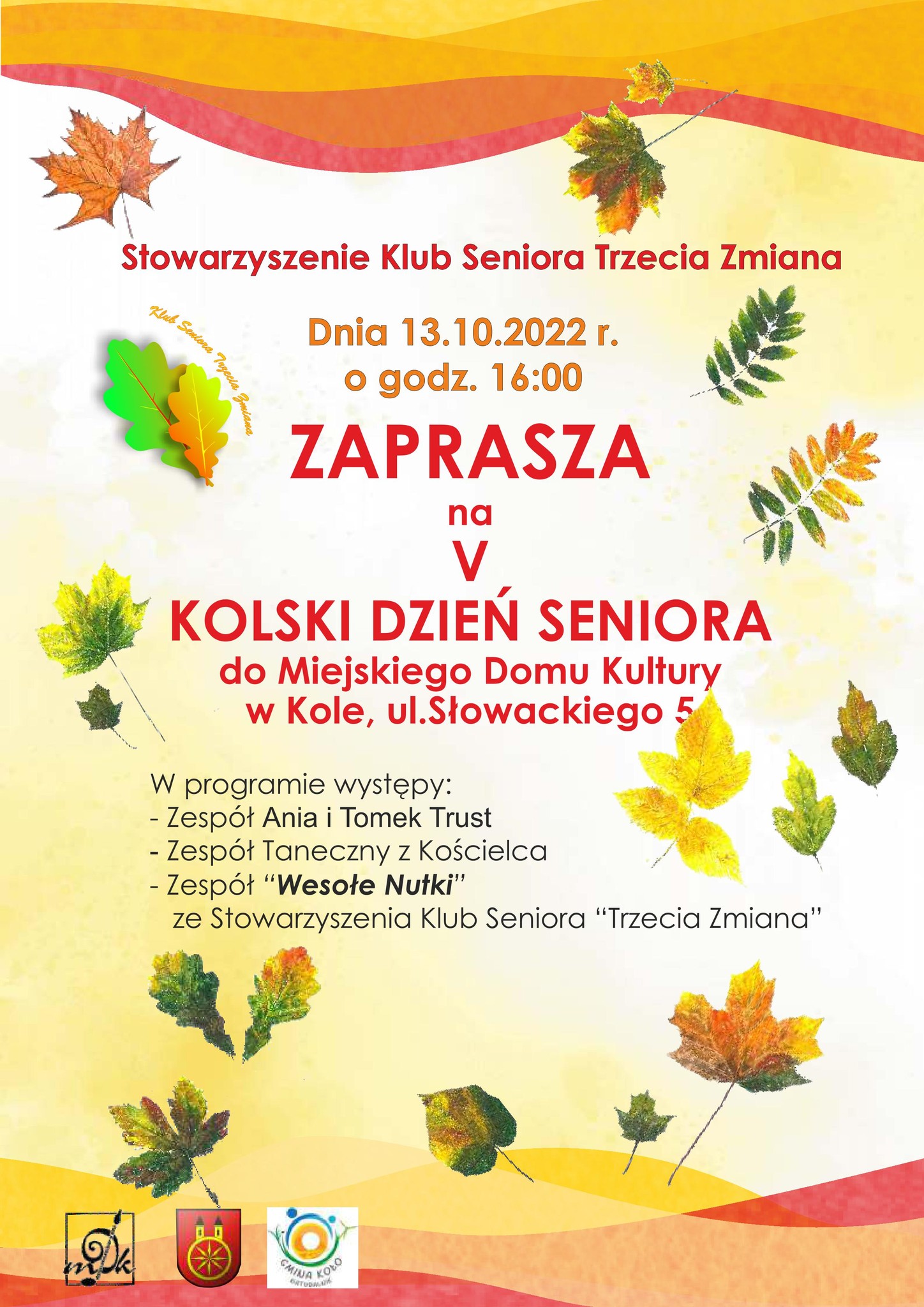 Plakat informujący o V Kolskim Dniu Seniora, tekst pod planszą.