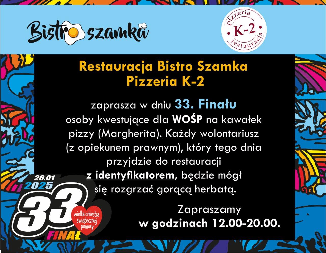 Infografika ma kolorowe, abstrakcyjne tło z motywami w żywych barwach, takich jak niebieski, pomarańczowy, różowy i żółty. Główna treść znajduje się na czarnym prostokątnym tle na środku. Nagłówki są w białym i niebieskim kolorze.