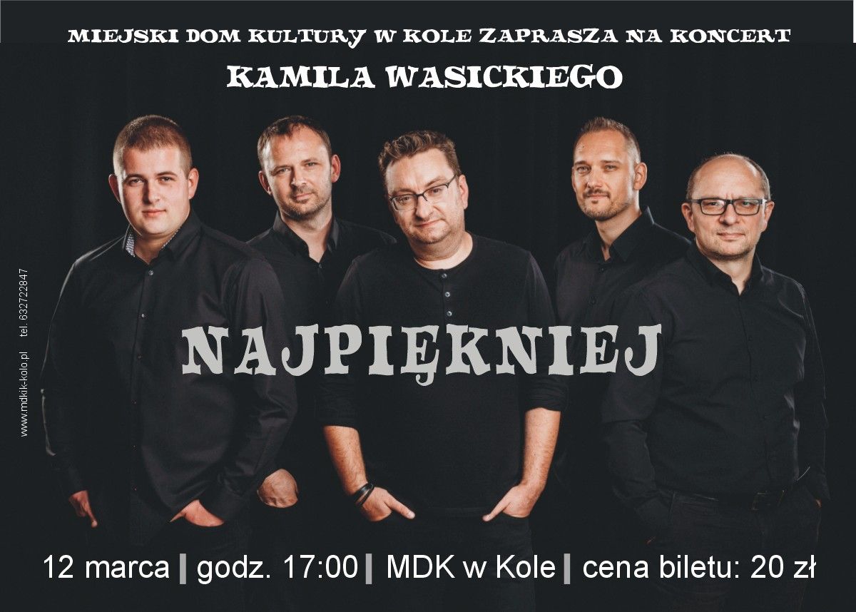 Plakat koncertu Kamila Wasickiego, tekst pod plakatem.