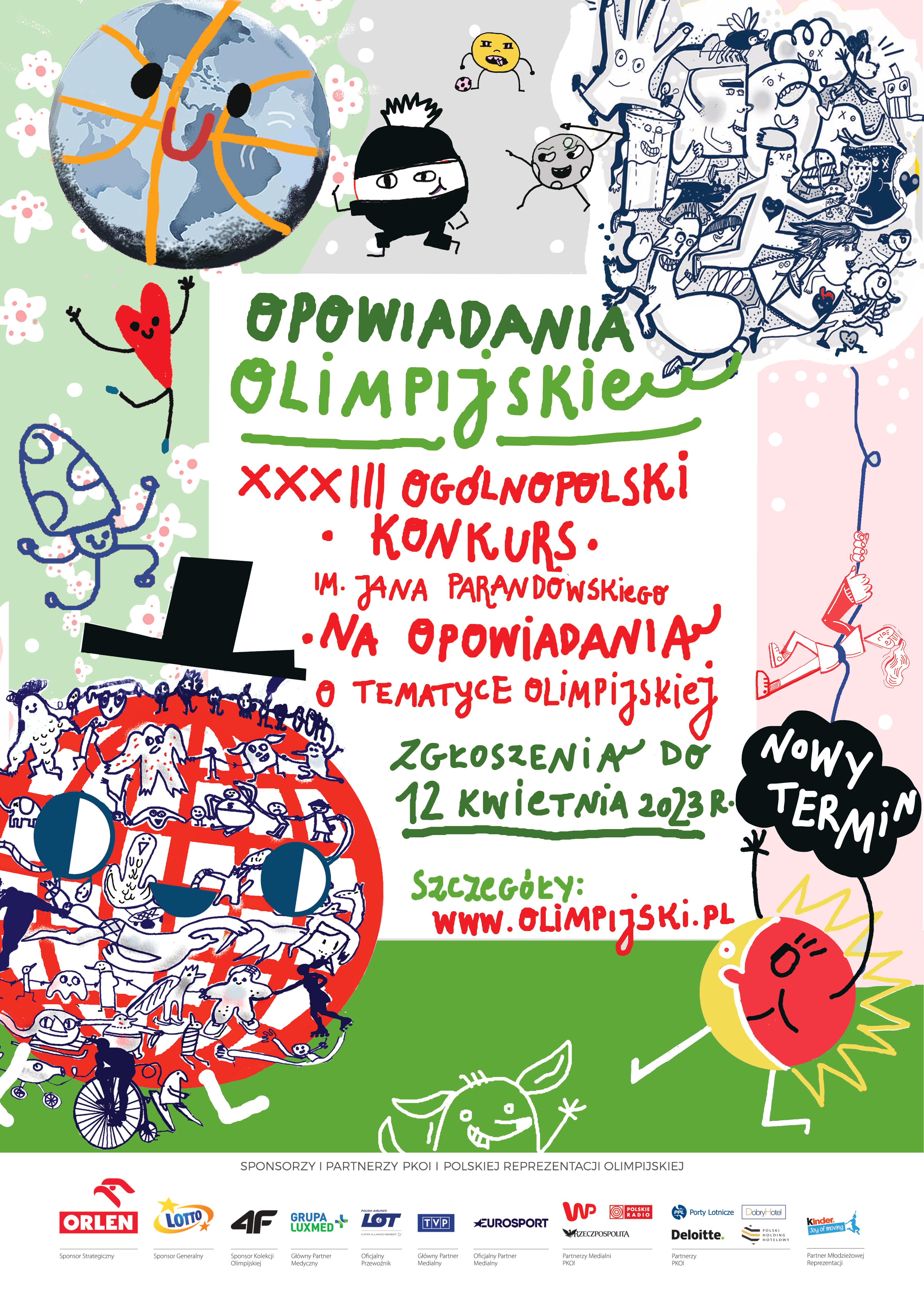 Plakat XXXIII Ogólnopolski Konkurs im. Jana Parandowskiego na opowiadania o tematyce olimpijskiej