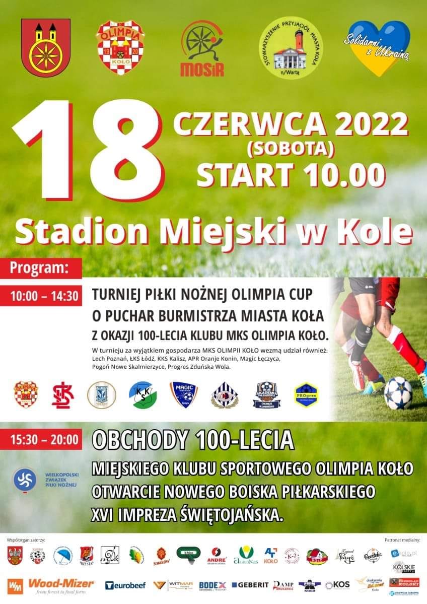 Plakat, obchody 100-lecia MKS OLIMPIA Koło i XVI Impreza Świętojańska