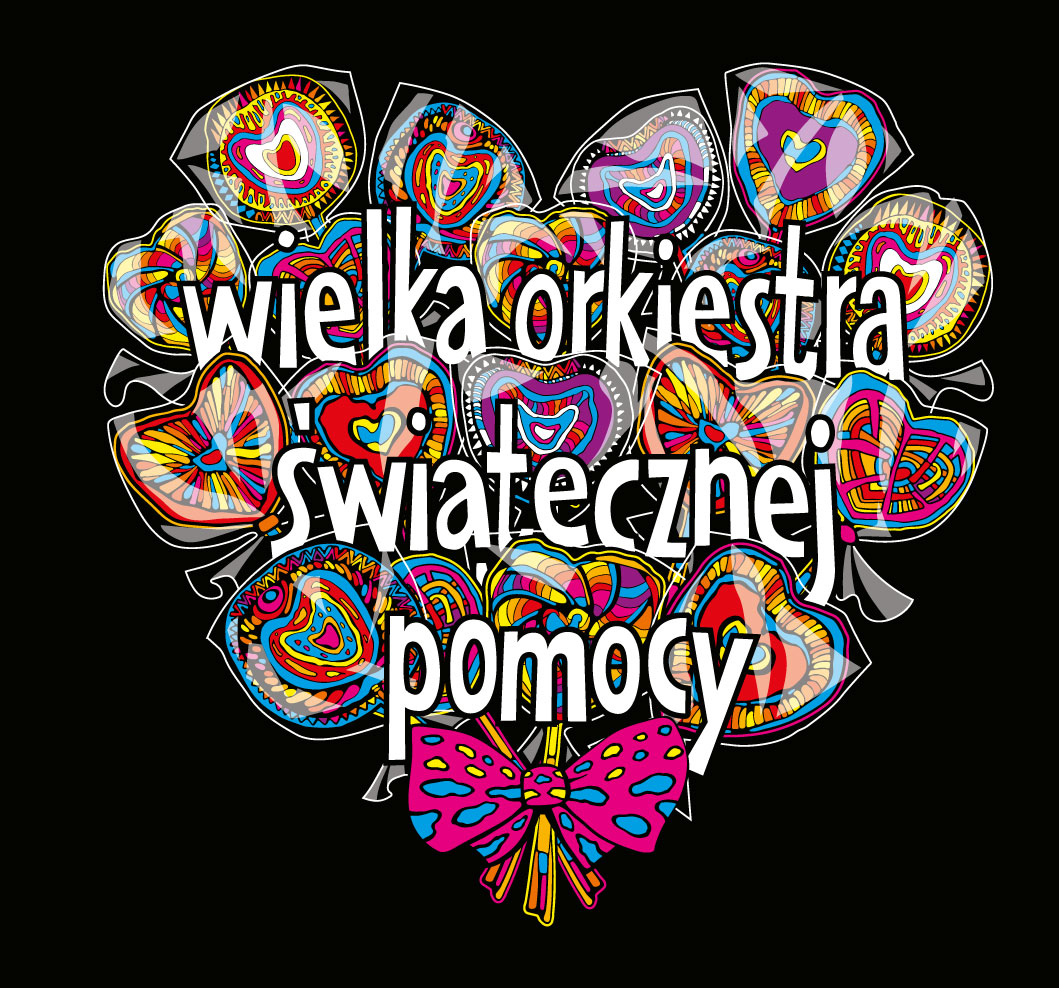 Grafika przedstawia logo WOŚP z napisem Wielka Orkiestra Świątecznej Pomocy.