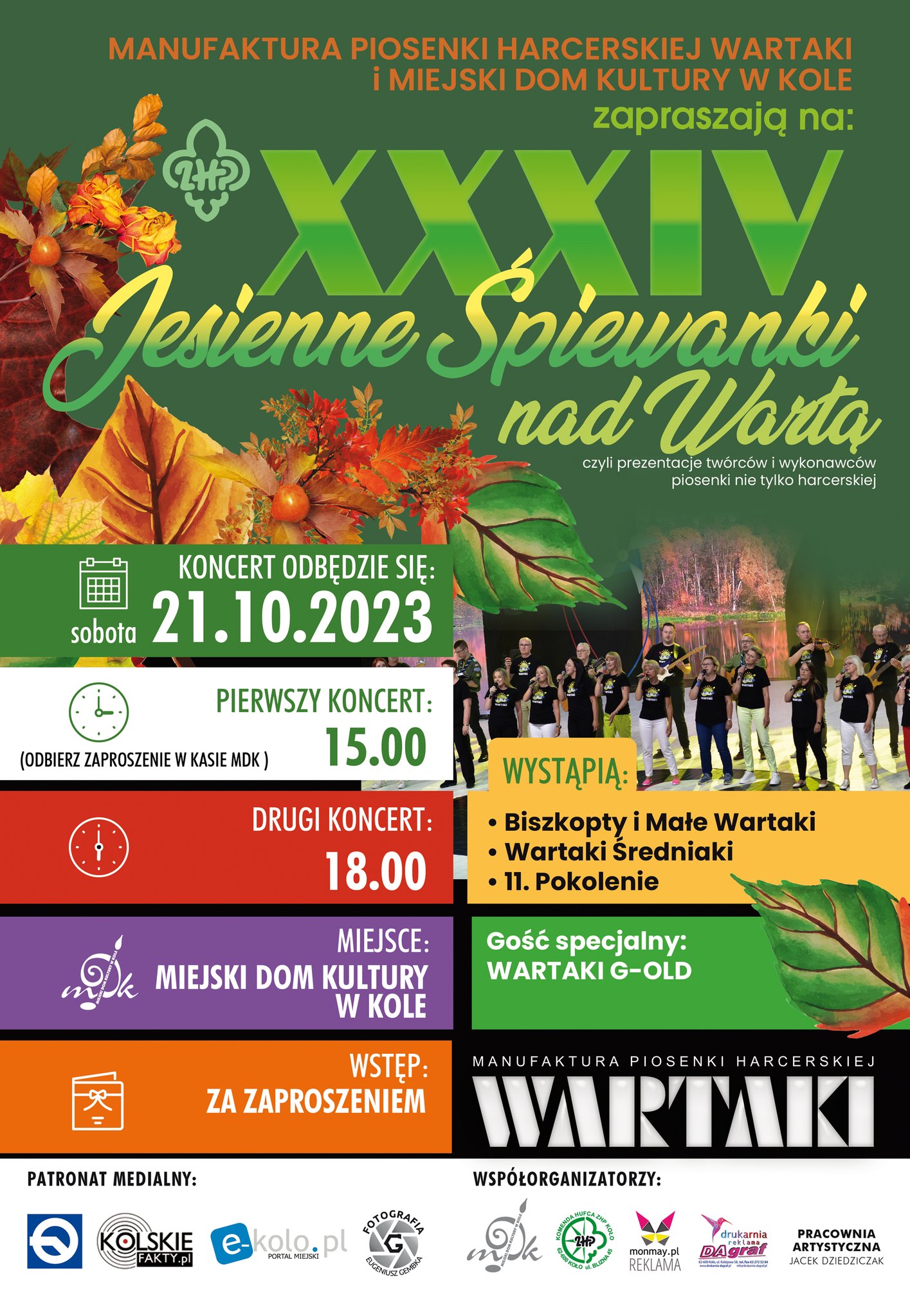 Plakat informujący o koncercie XXXIV Jesienne Śpiewanki nad Wartą, tekst pod plakatem