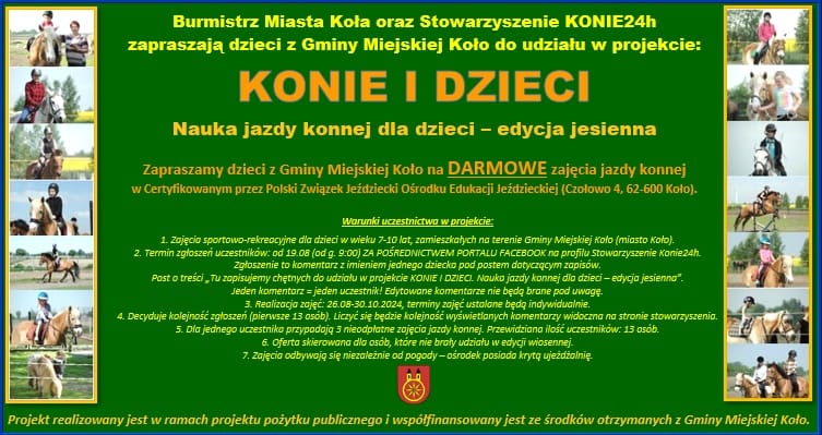 Infografika KONIE I DZIECI - Nauka jazdy konnej dla dzieci – edycja jesienna 2024