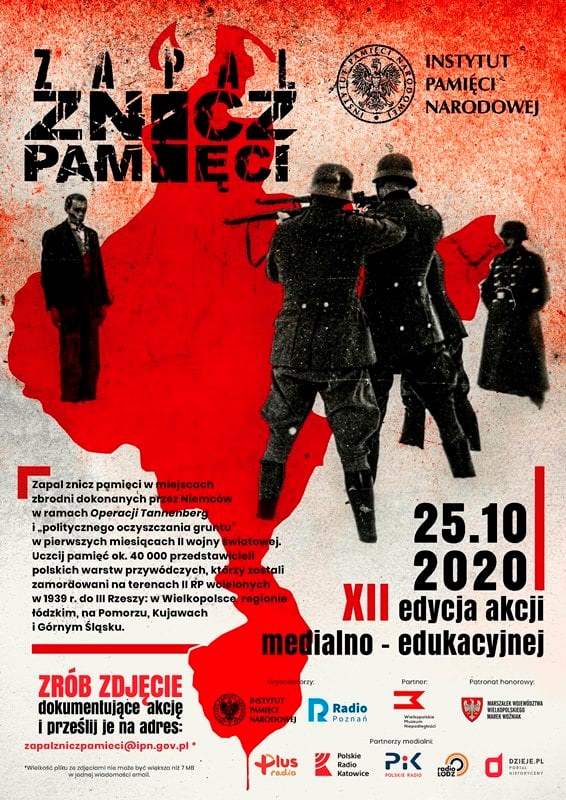 Plakat informujący o akcji XII edycja akcji „Zapal znicz pamięci” – 25 października 2020.