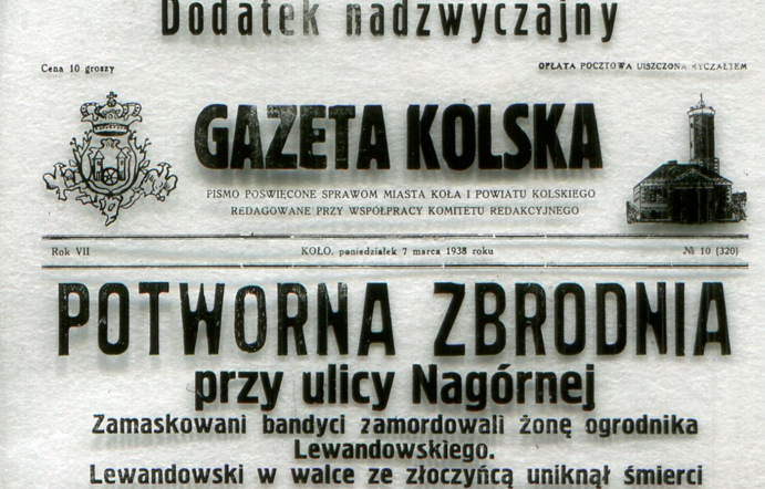 Zdjęcie pierwszej strony Gazety Kolskiej z dnia 07 marca 1938, tekst pod zdjęciem