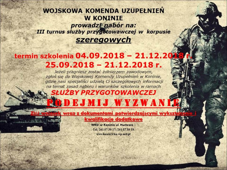 WKU Konin prowadzi nabór na III turnus służby przygotowawczej