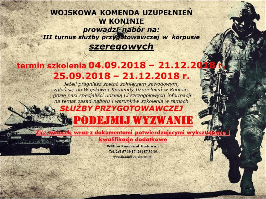 WKU Konin prowadzi nabór na III turnus służby przygotowawczej