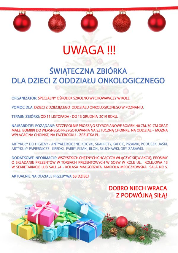 Świąteczna zbiórka dla dzieci z Oddziału Onkologicznego w Poznaniu