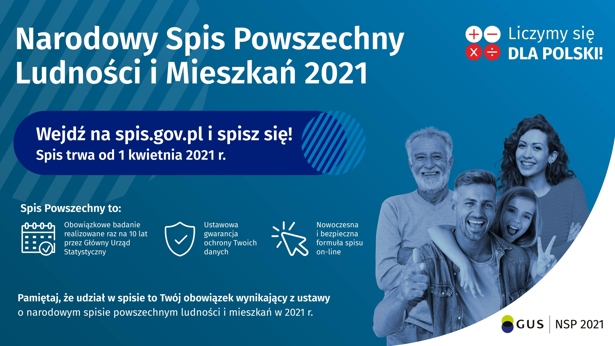 Baner Narodowy Spis Powszechny Ludności i Mieszkań 2021, tekst pod banerem.