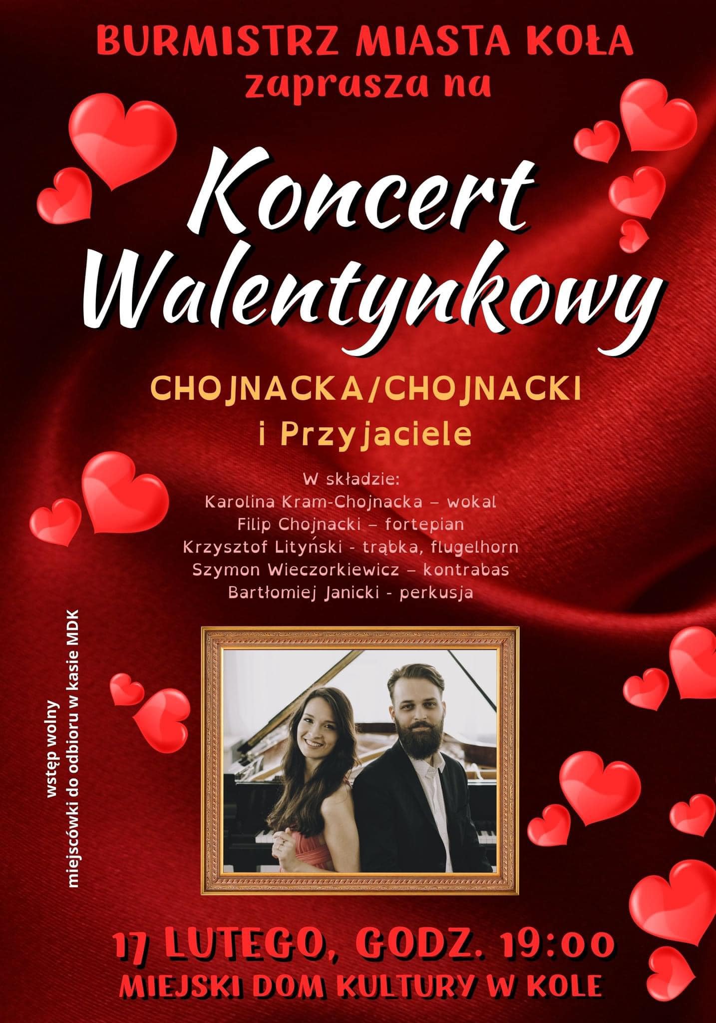Plakat Koncert Walentynkowy w Miejskim Domu Kultury w Kole