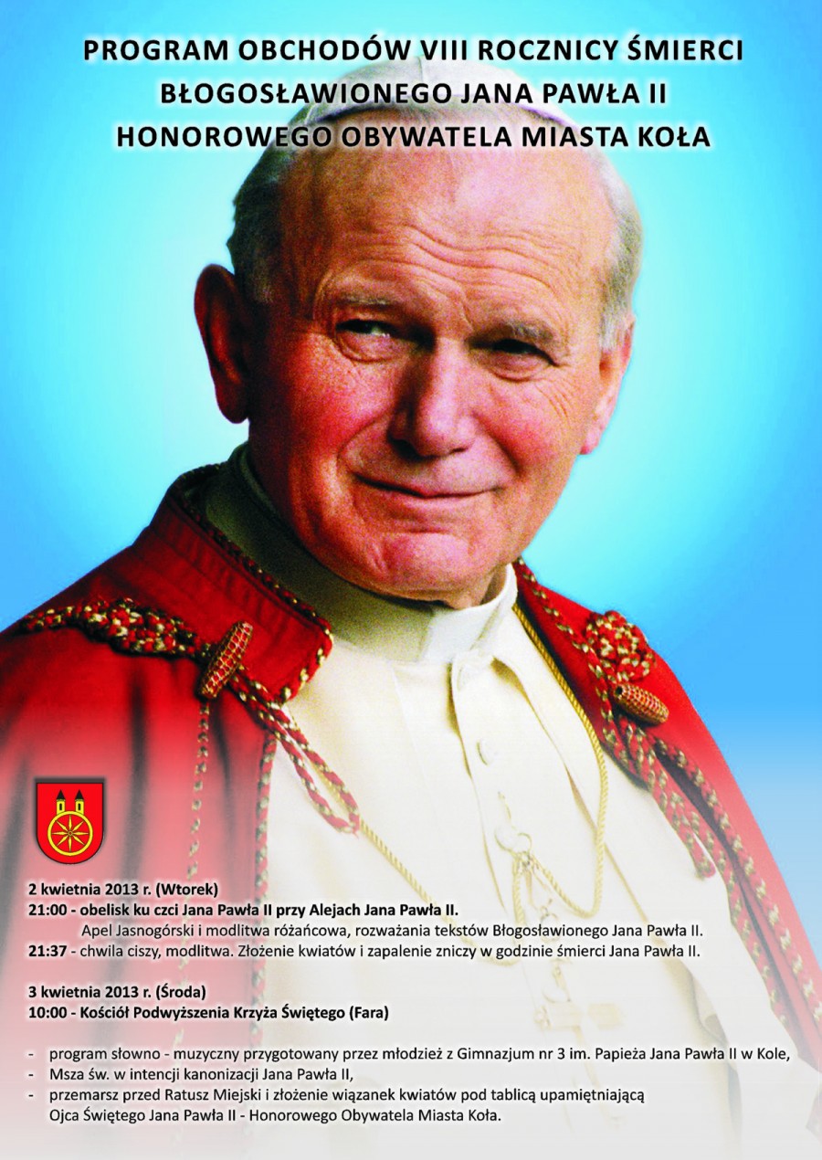 Program obchodów VIII rocznicy śmierci Jana Pawła II