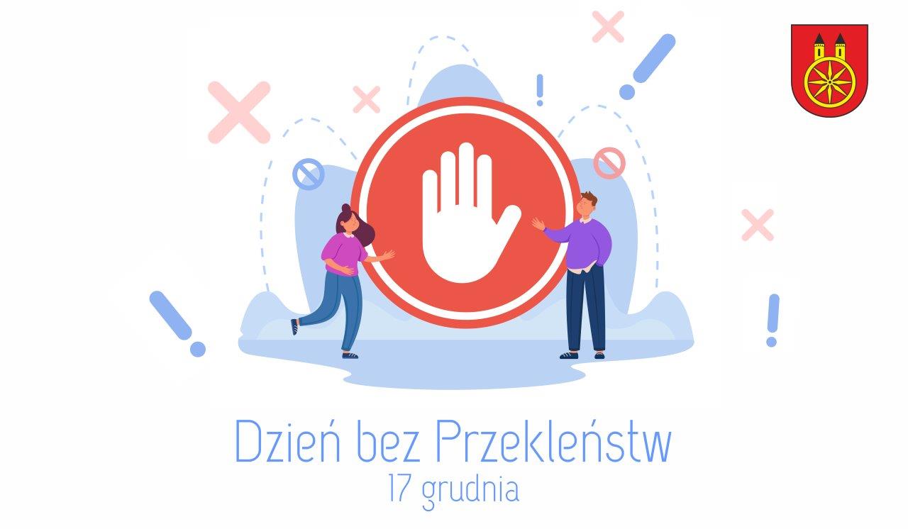 Infografika przedstawia dużą tarczę z białym symbolem dłoni w środku. Po bokach znajdują się dwie postacie – kobieta i mężczyzna, oboje ubrani w fioletowe spodnie. Tło zawiera elementy graficzne, takie jak znaki zakazu, wykrzykniki oraz krzyżyki.