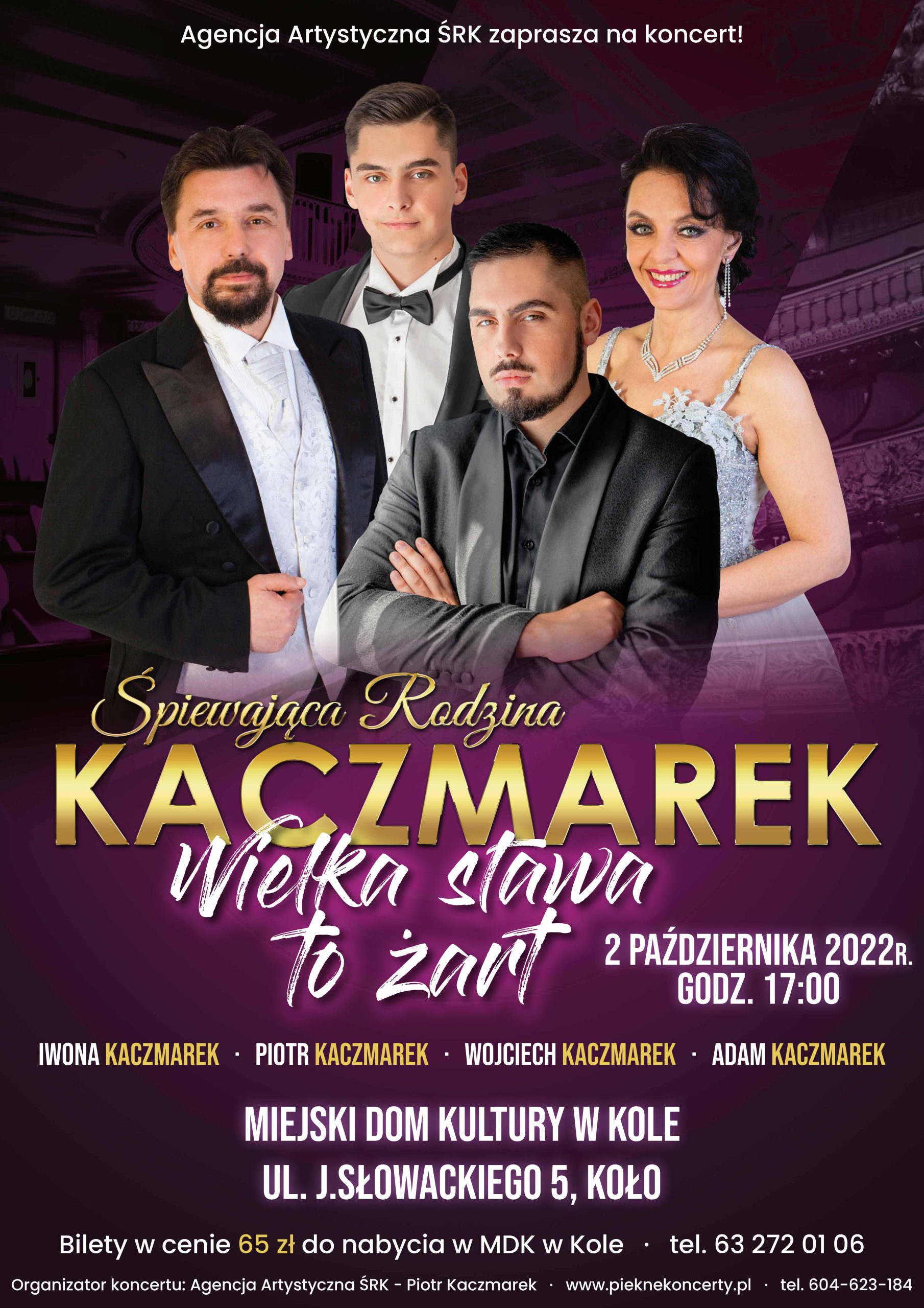 Plakat koncertu „Wielka sława to żart” – Śpiewająca Rodzina Kaczmarek 2 października, godz. 17.00