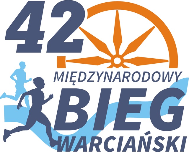 Logo 42. Międzynarodowego Biegu Warciańskiego, tekst pod planszą