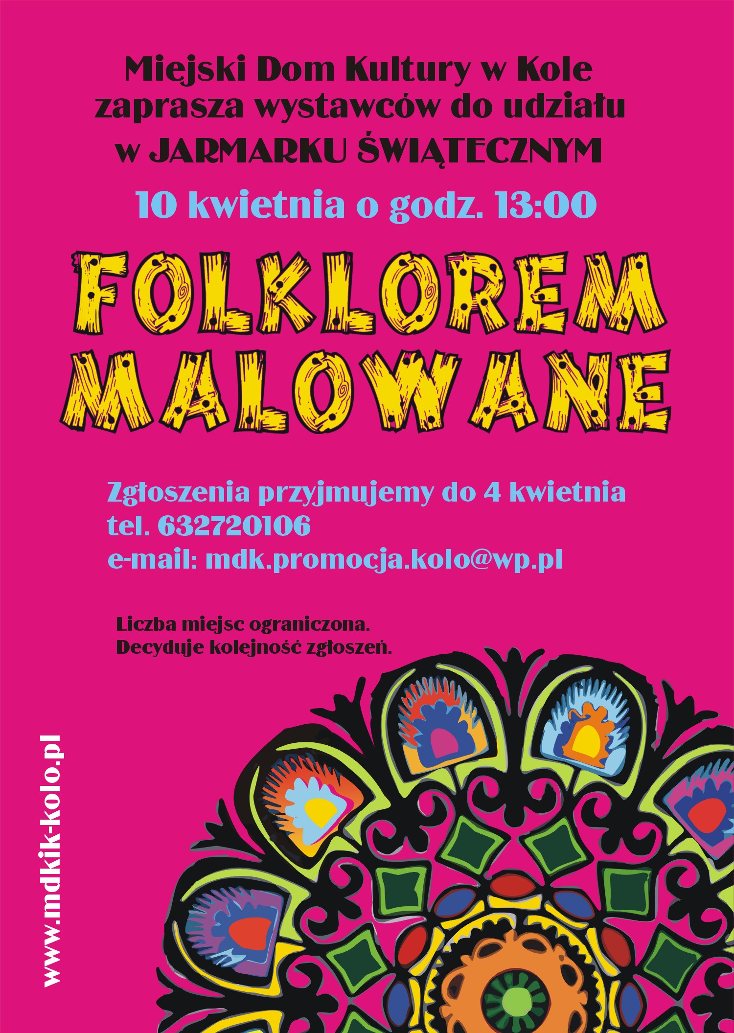 Plakat JARMARK ŚWIĄTECZNY „FOLKLOREM MALOWANE”, tekst pod plakatem