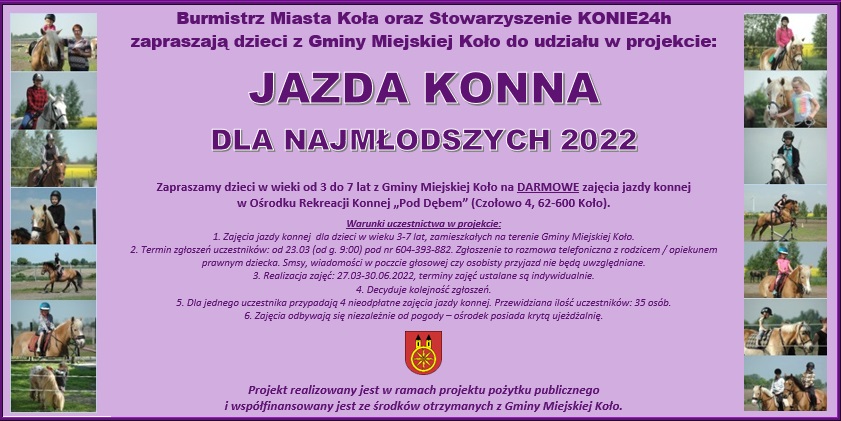 Infografika JAZDA KONNA DLA NAJMŁODSZYCH 2022, tekst pod infografiką.