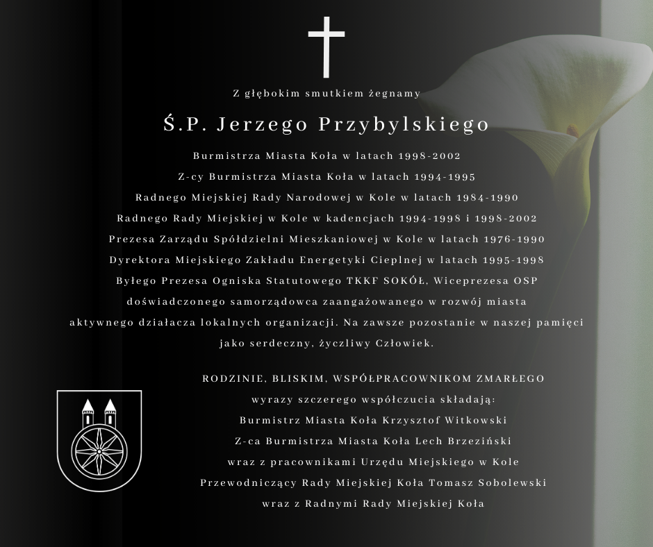 Grafika przedstawia treść konkdolencji dla Ś. P. Jerzego Przybylskiego