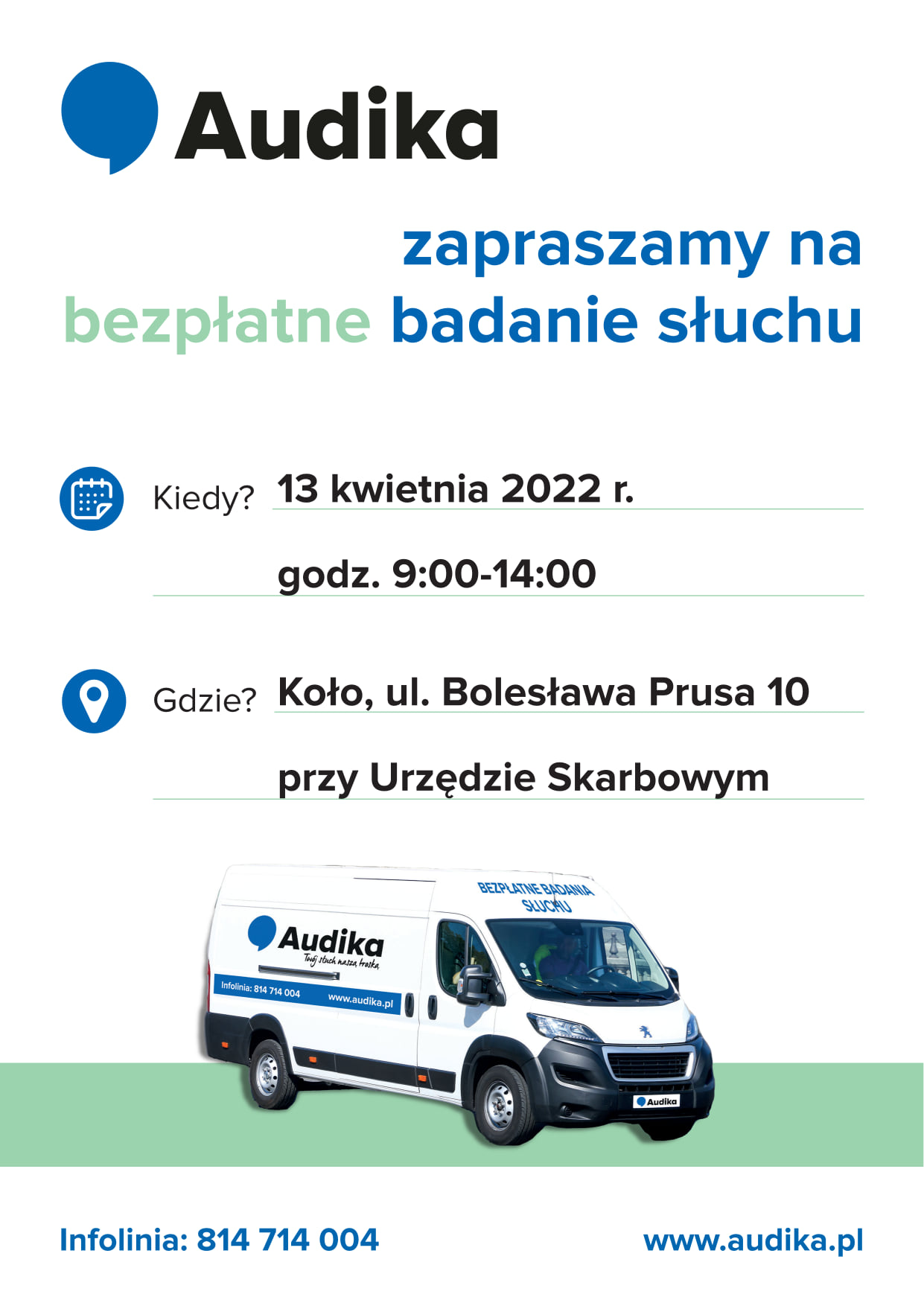 Infografika, zapraszamy na bezpłatne badania słuchu, tekst pod infografiką.