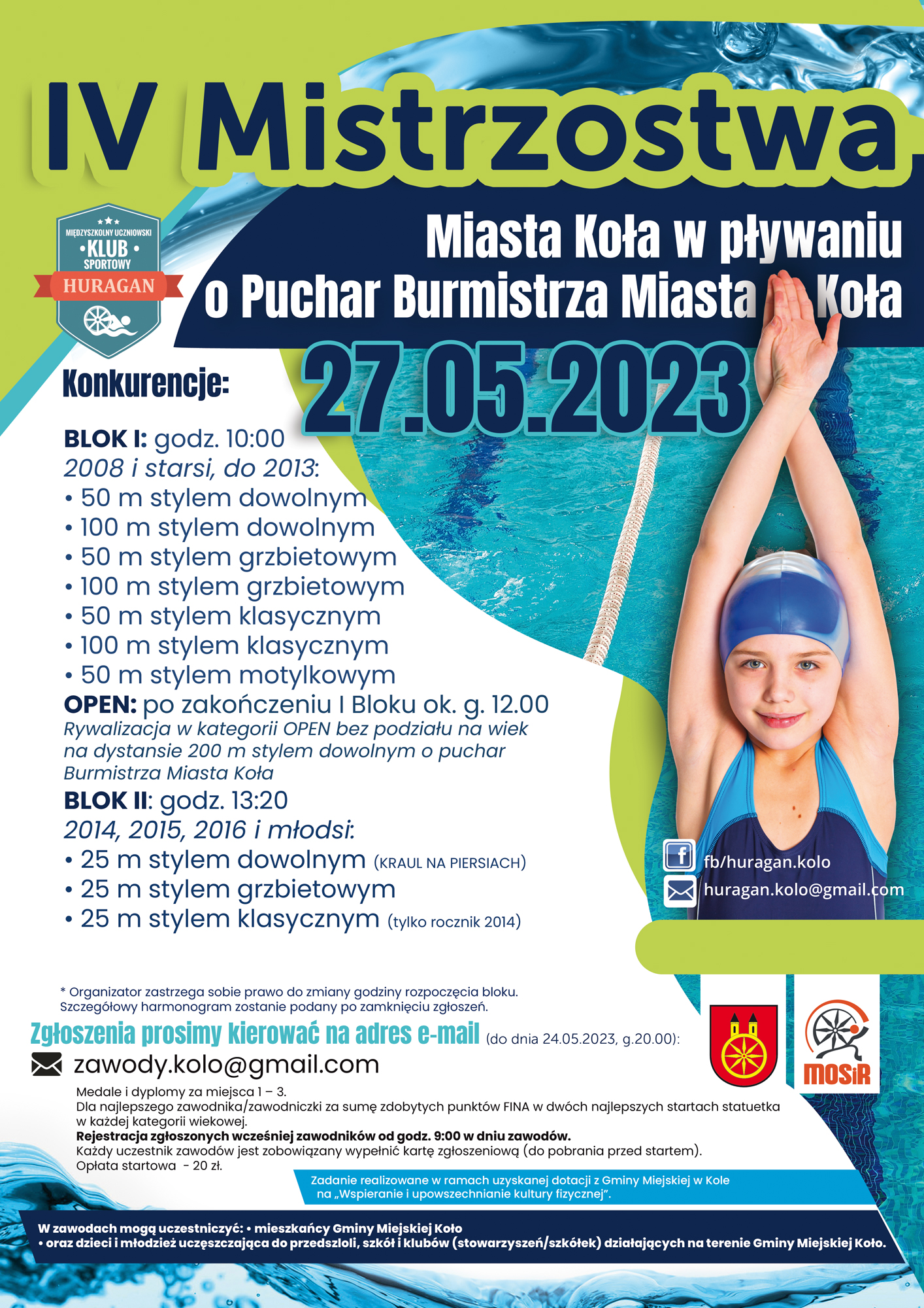 Plakat IV Mistrzostwa Miasta Koła w pływaniu o Puchar Burmistrza Miasta Koła, tekst pod plakatem