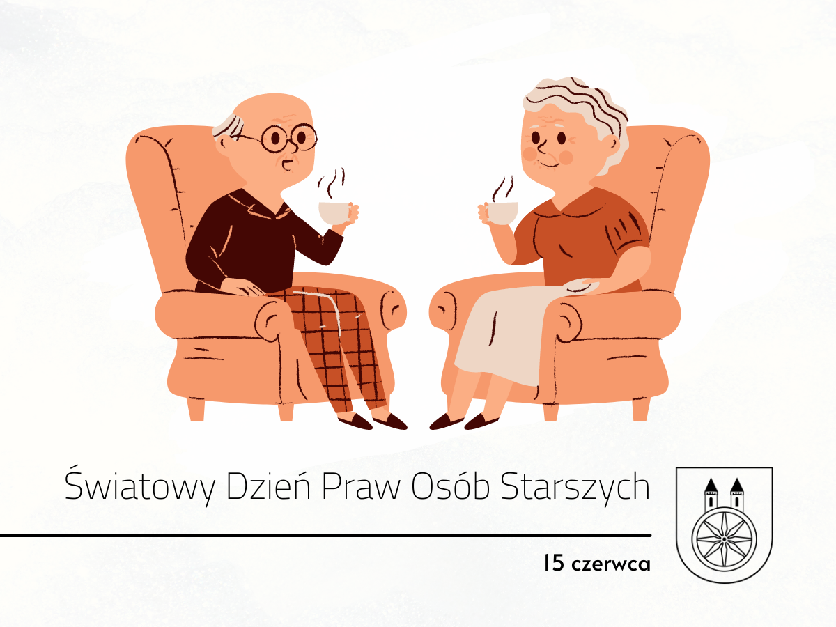 Dwie osoby starsze siedzą na fotelach z gorącą kawą w dłoniach.