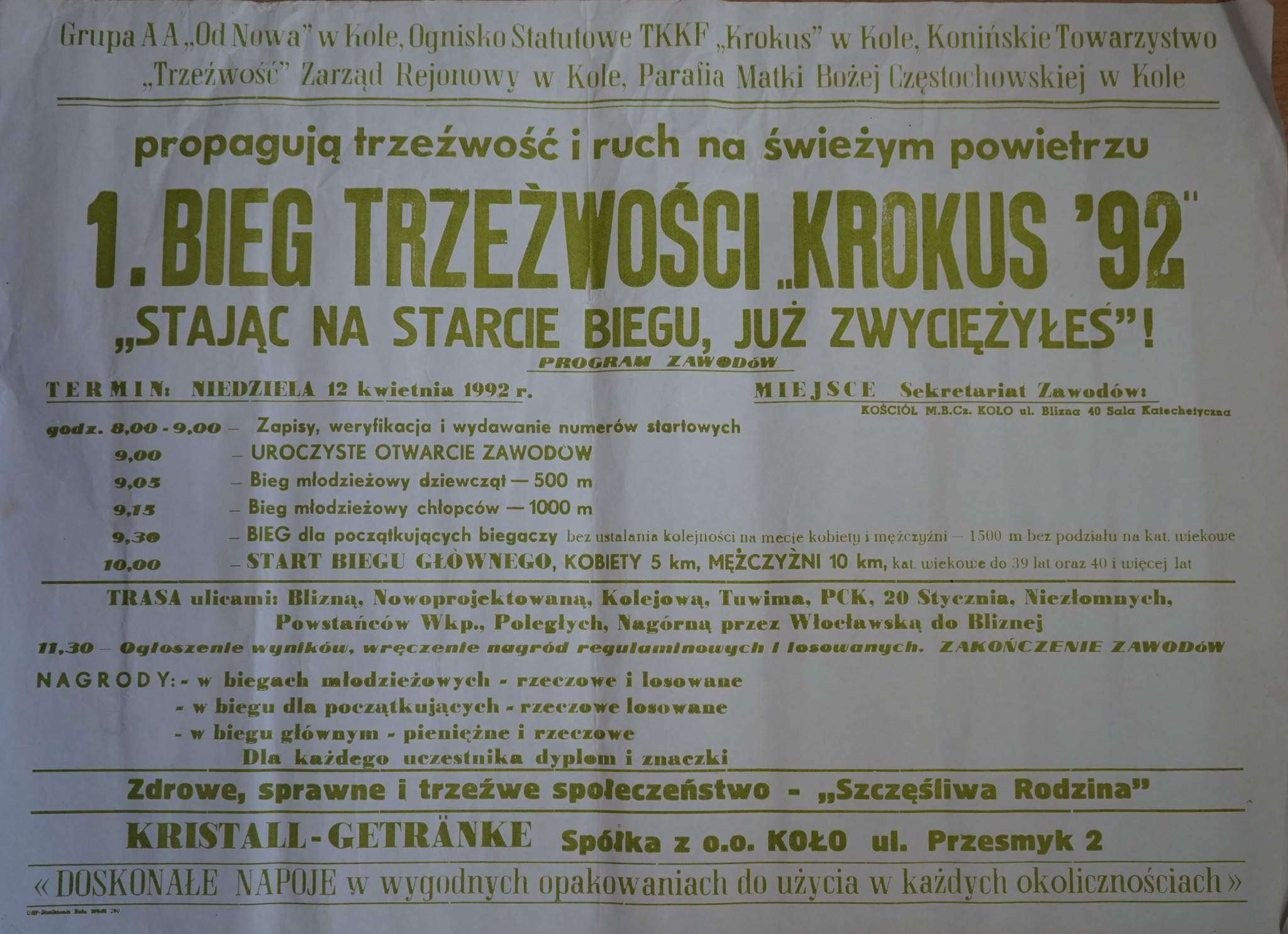 Zdjęcie przedstawia archiwalny plakat Biegu KROKUS ’92