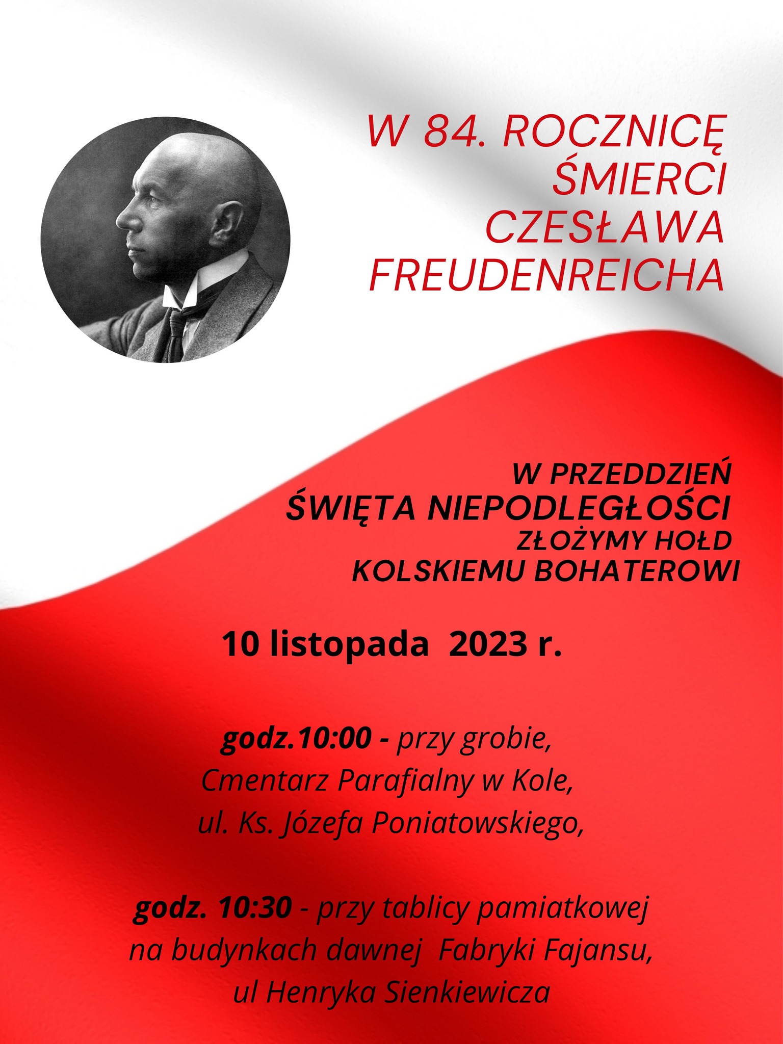 Plakat 84. rocznica śmierci Czesława Freudenreicha, tekst pod plakatem